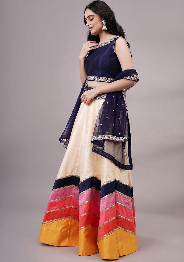 Cream Emboridered Blended Lehenga Choli - Indya