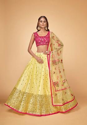 Yellow Emboridered Blended Lehenga Choli