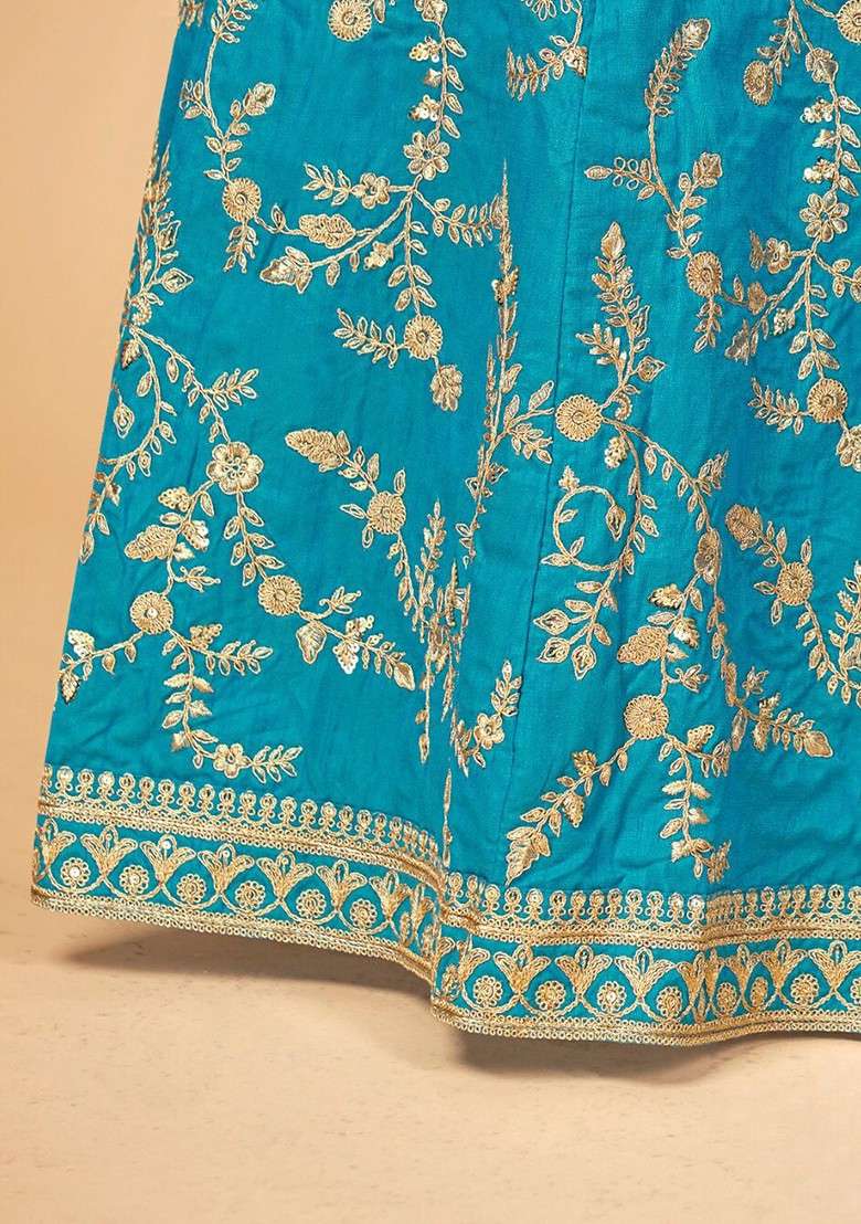 Blue Emboridered Blended Lehenga Choli - Indya