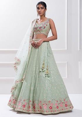 Green Emboridered Blended Lehenga Choli