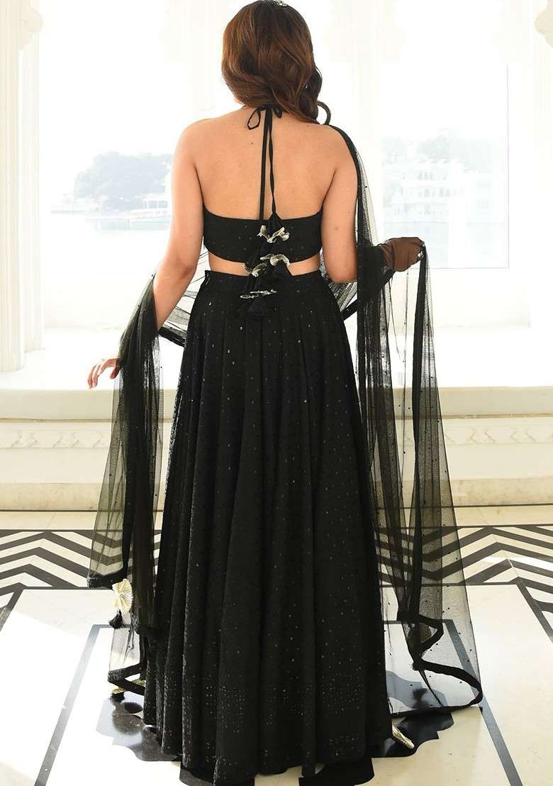 Black Emboridered Blended Lehenga Choli - Indya