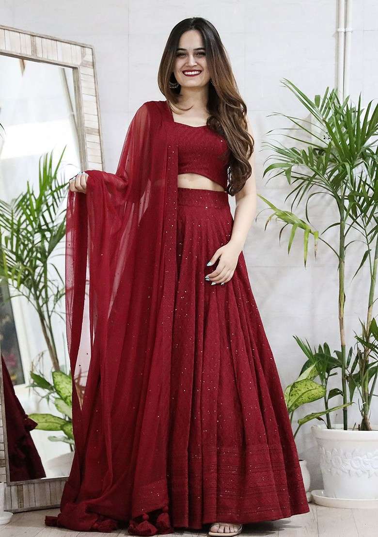 Maroon Emboridered Blended Lehenga Choli - Indya