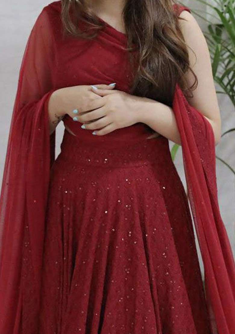 Maroon Emboridered Blended Lehenga Choli - Indya