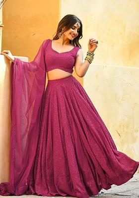 Pink Emboridered Blended Lehenga Choli