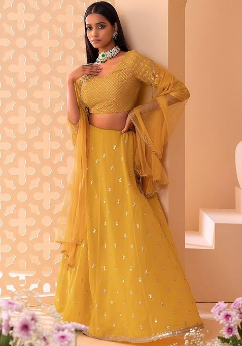 Yellow Embellished Blended Lehenga Choli — view on Indya