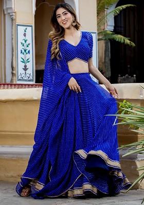 Blue Printed Blended Lehenga Choli