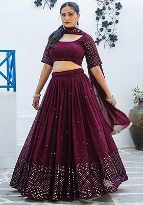 Purple Emboridered Blended Lehenga Choli