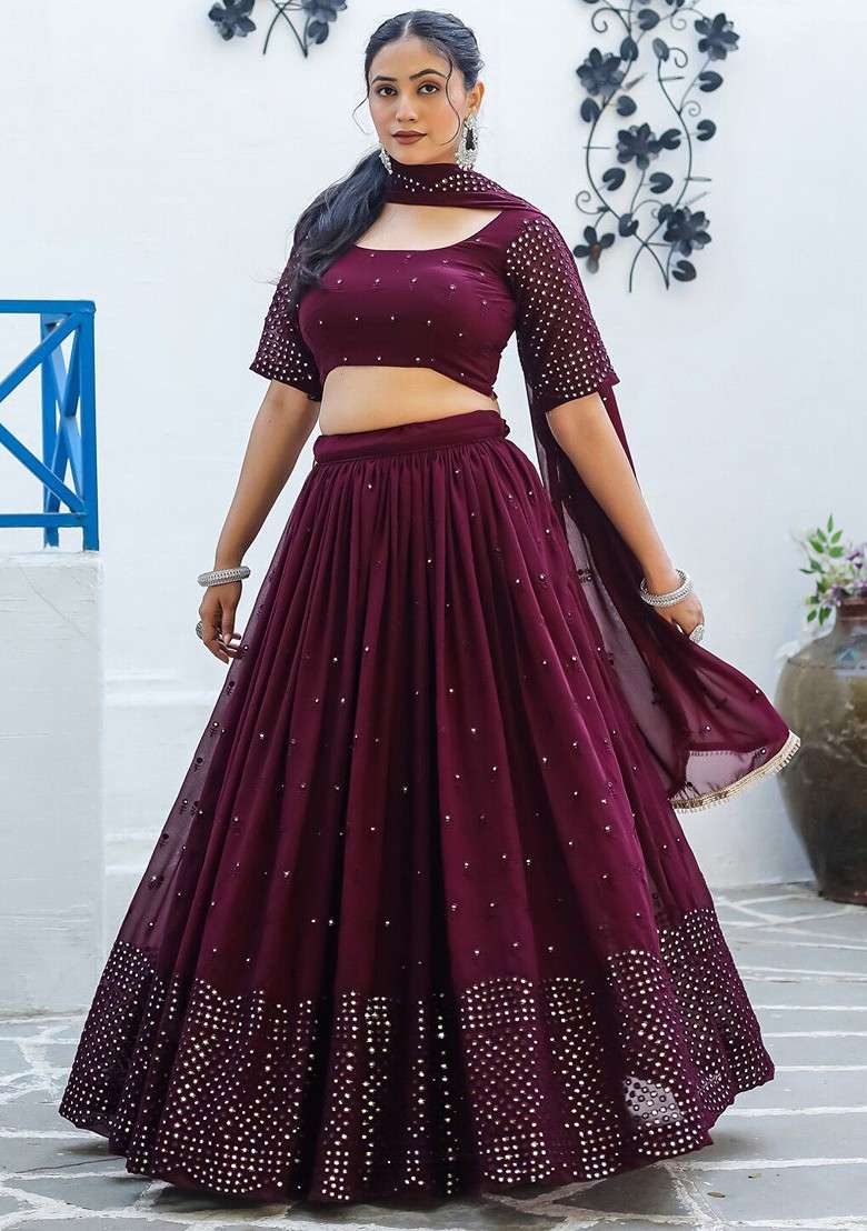 Purple Emboridered Blended Lehenga Choli - Indya