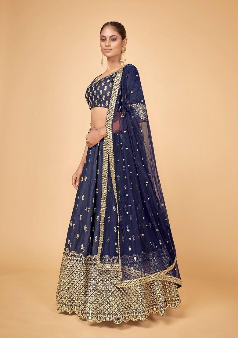 Blue Emboridered Blended Lehenga Choli - Indya