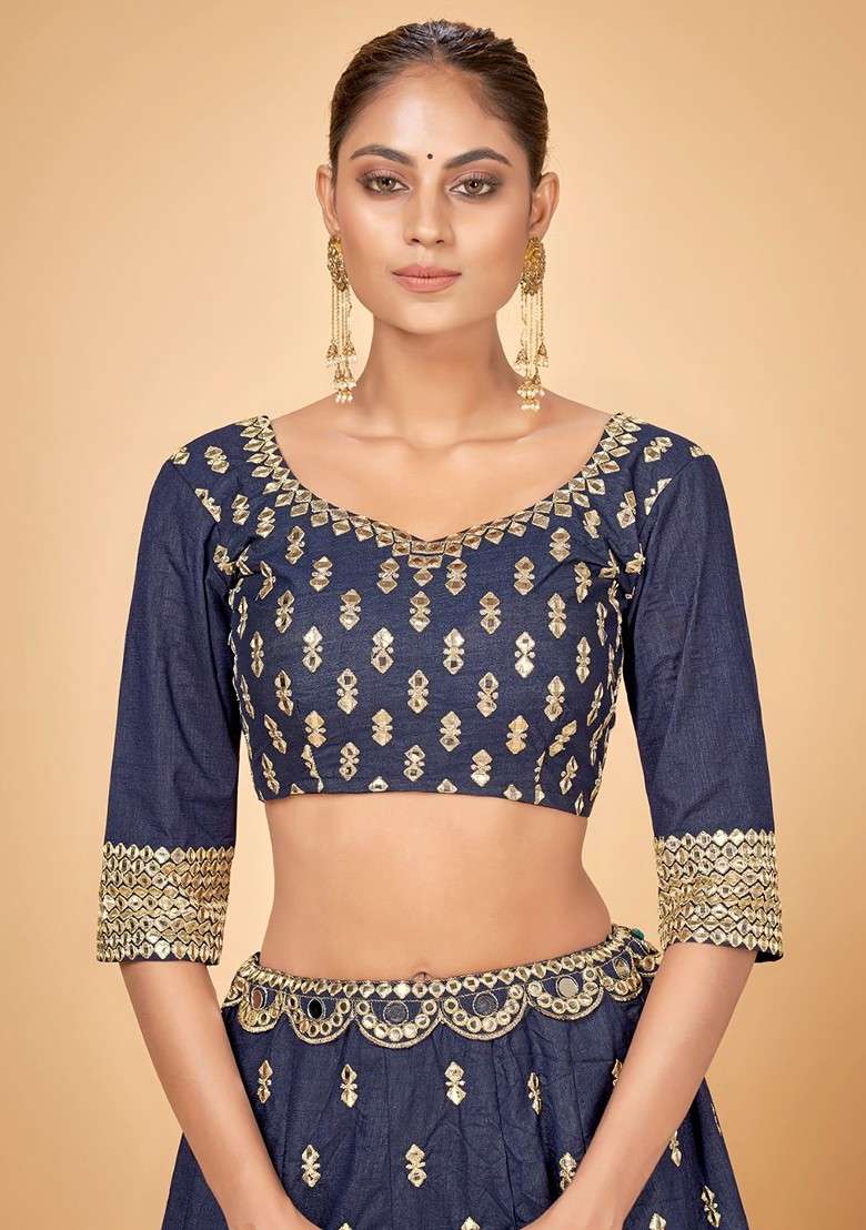 Blue Emboridered Blended Lehenga Choli - Indya