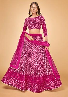 Pink Emboridered Blended Lehenga Choli