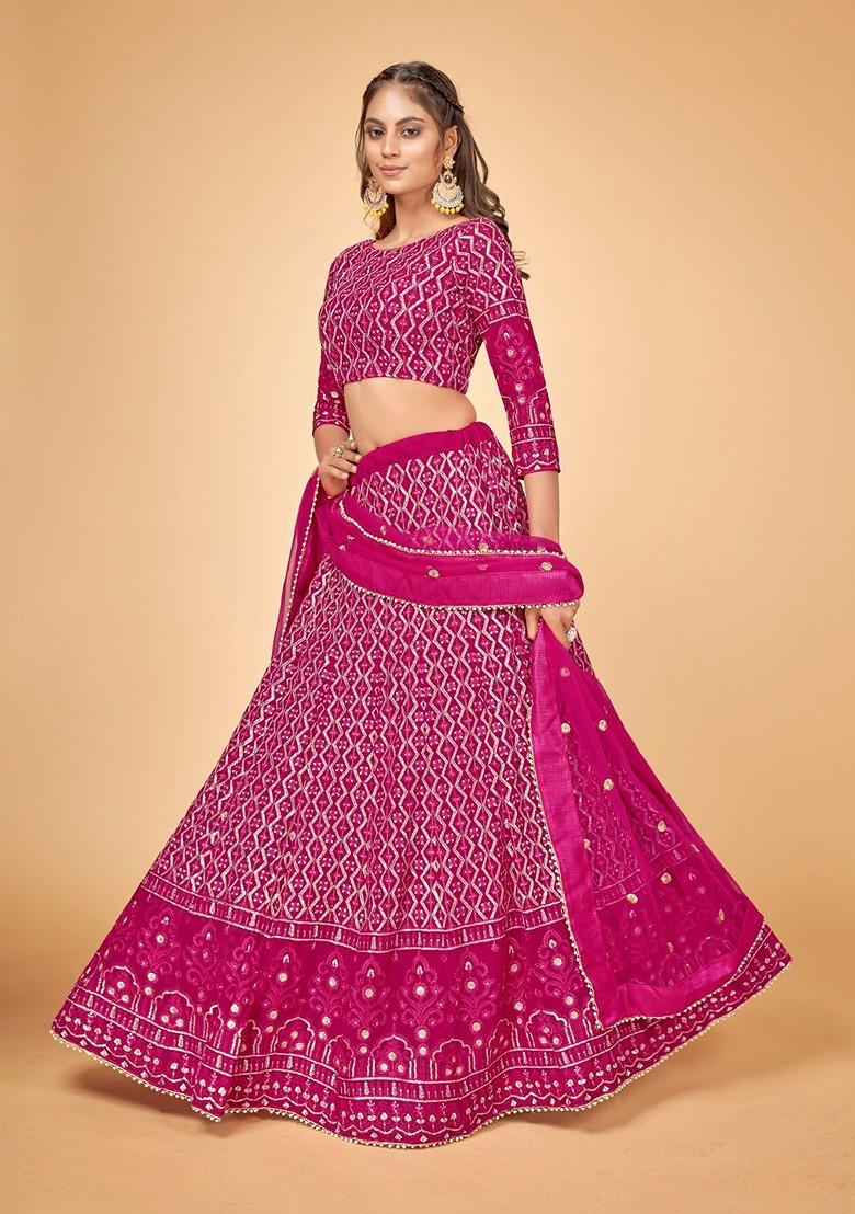Pink Emboridered Blended Lehenga Choli - Indya