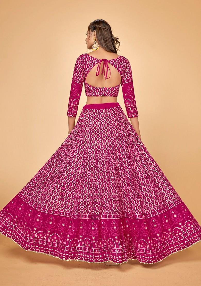 Pink Emboridered Blended Lehenga Choli - Indya