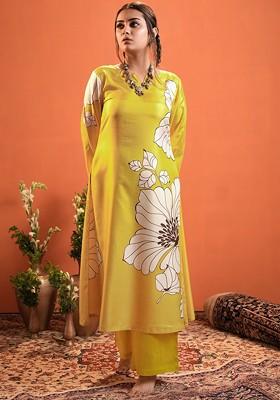 Yellow Printed Poly Blend Co Ord Set