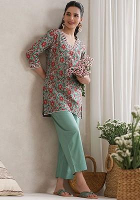 Green Printed Cotton Co Ord Set