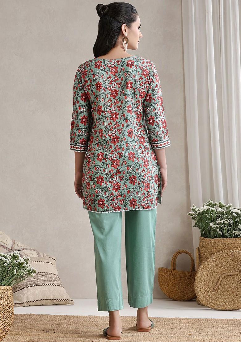 Green Printed Cotton Co Ord Set - Indya