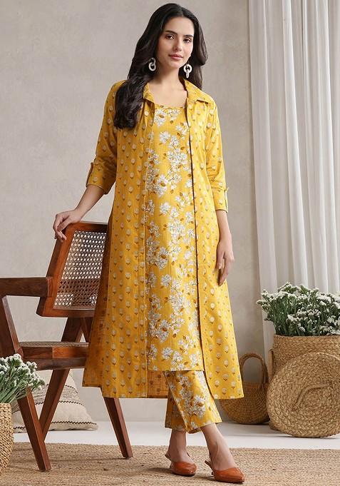 Yellow Printed Cotton Co Ord Set