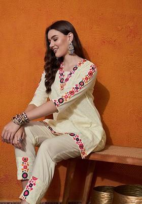 Off White Printed Cotton Co Ord Set