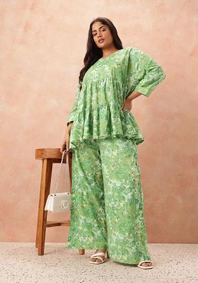 Green Printed Cotton Co Ord Set
