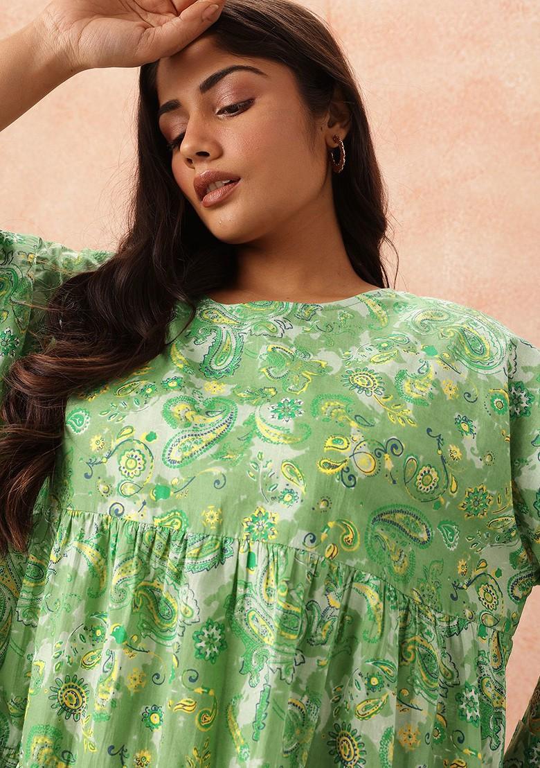 Green Printed Cotton Co Ord Set - Indya