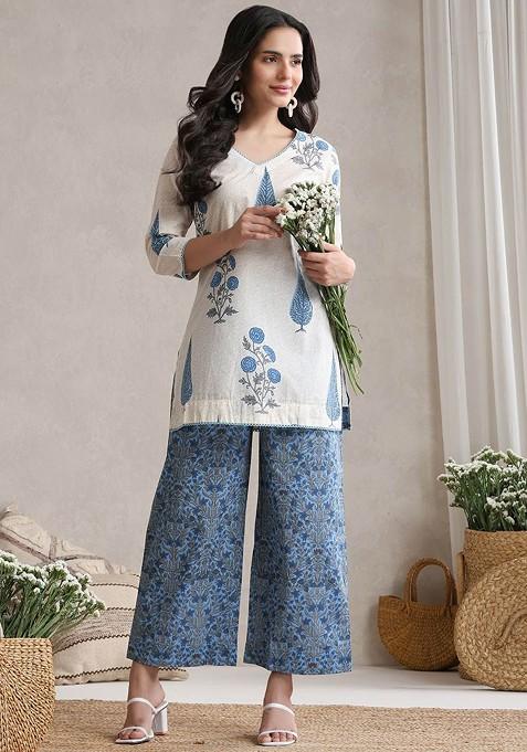 White Printed Cotton Co Ord Set