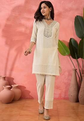 Off White Printed Cotton Co Ord Set