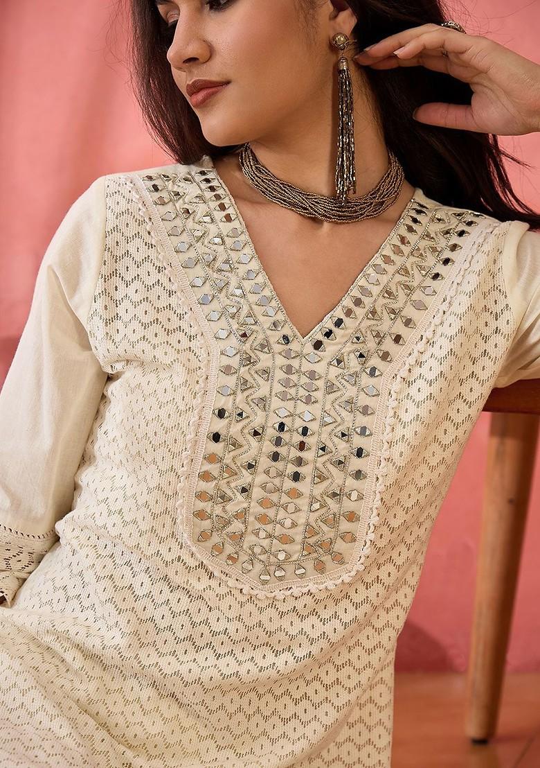 Off White Printed Cotton Co Ord Set - Indya