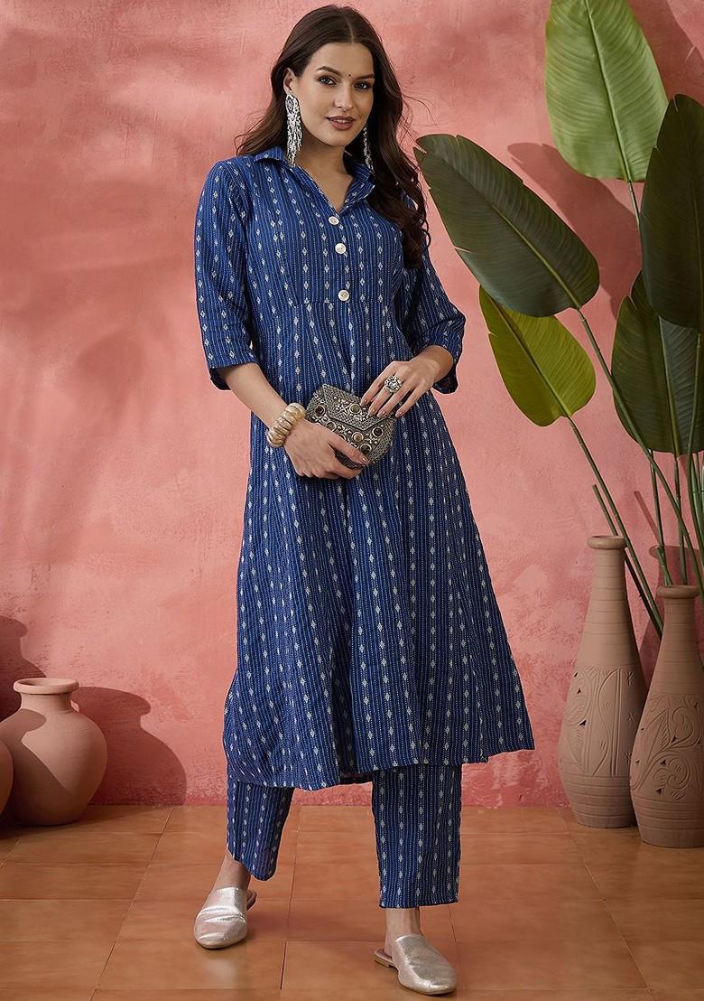 Blue Printed Cotton Co Ord Set - Indya
