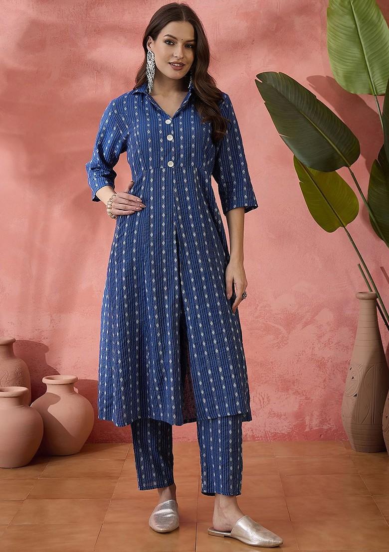 Blue Printed Cotton Co Ord Set - Indya