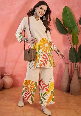 Off White Printed Cotton Co Ord Set