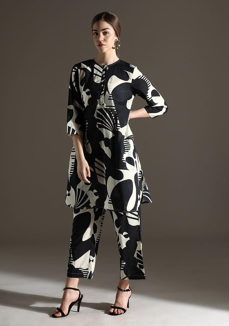Black Printed Cotton Co Ord Set - Indya