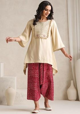 Cream Printed Poly Blend Co Ord Set