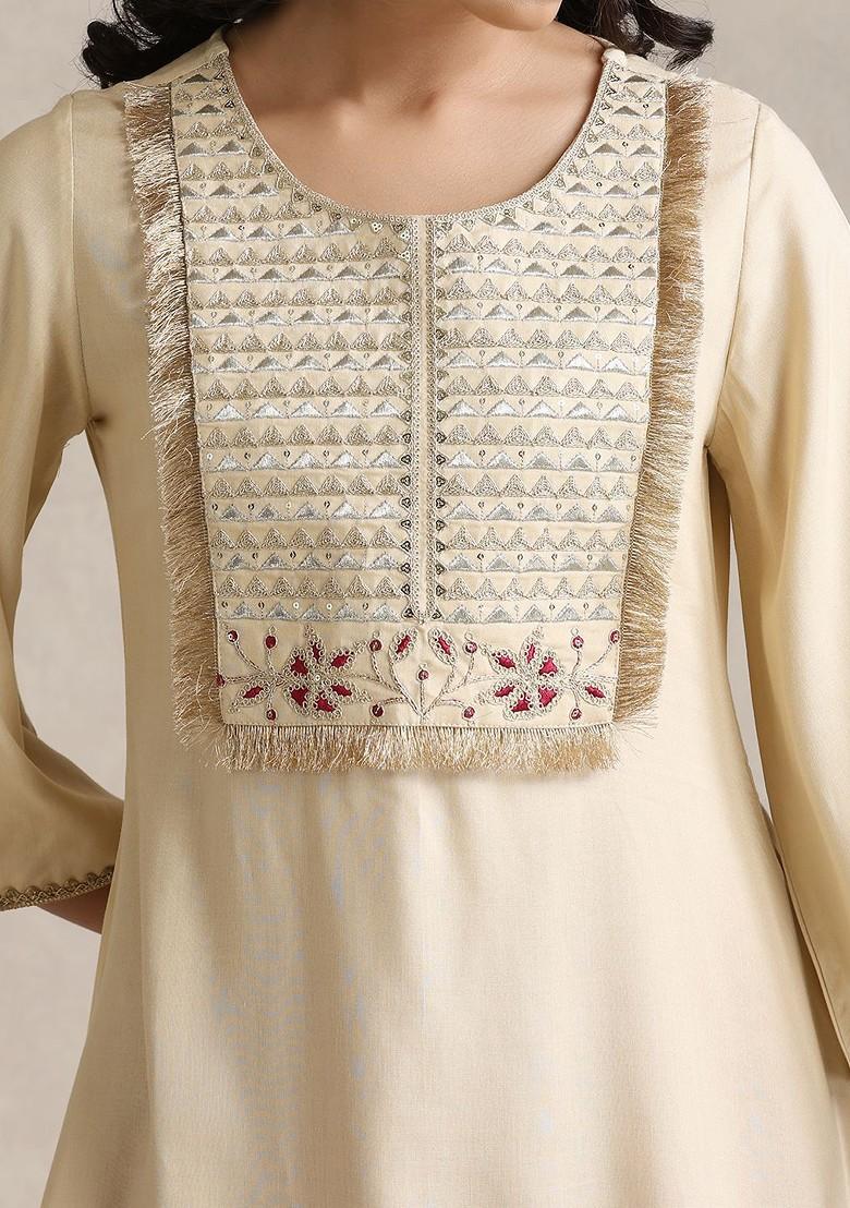 Cream Printed Poly Blend Co Ord Set - Indya