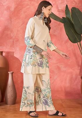 Off White Printed Cotton Co Ord Set