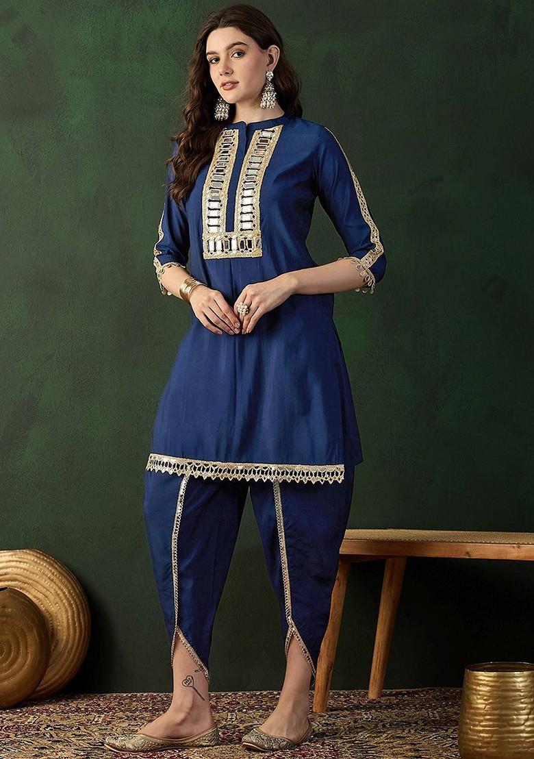 Navy Blue Printed Poly Blend Co Ord Set - Indya