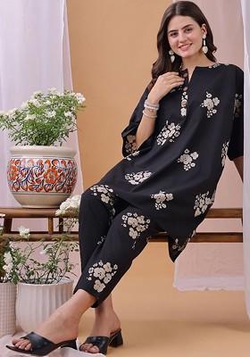 Black Printed Cotton Co Ord Set