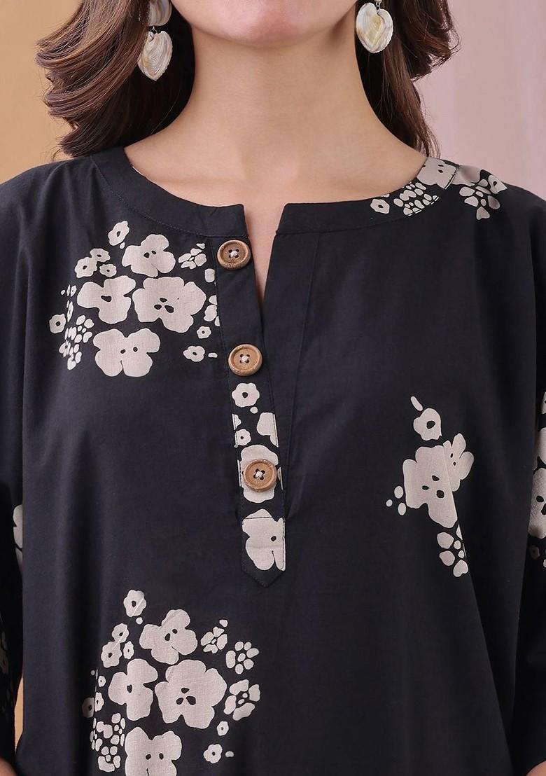 Black Printed Cotton Co Ord Set - Indya