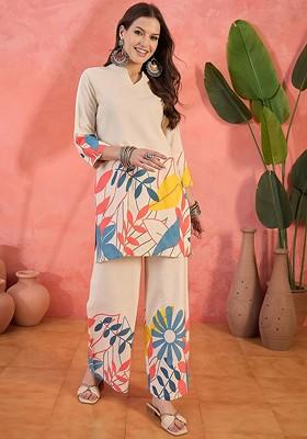 Off White Printed Cotton Co Ord Set
