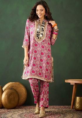 Pink Printed Poly Blend Co Ord Set