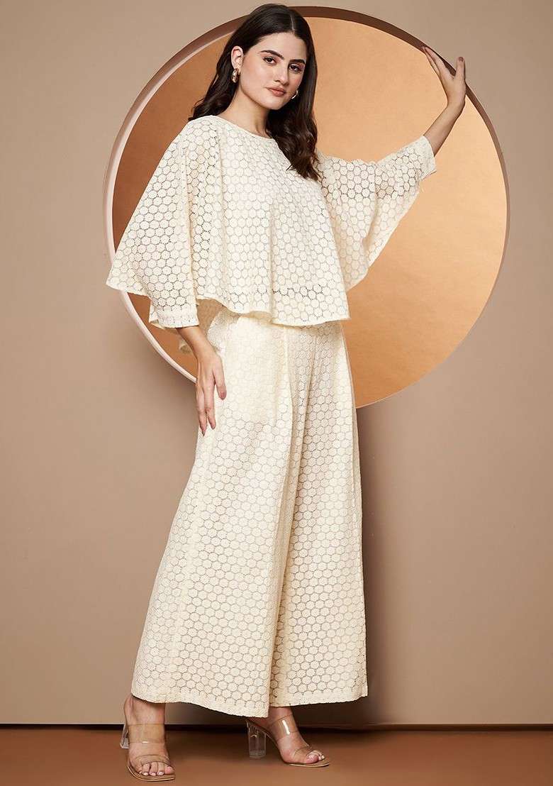 Off White Printed Cotton Co Ord Set - Indya