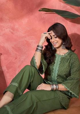 Green Printed Cotton Co Ord Set