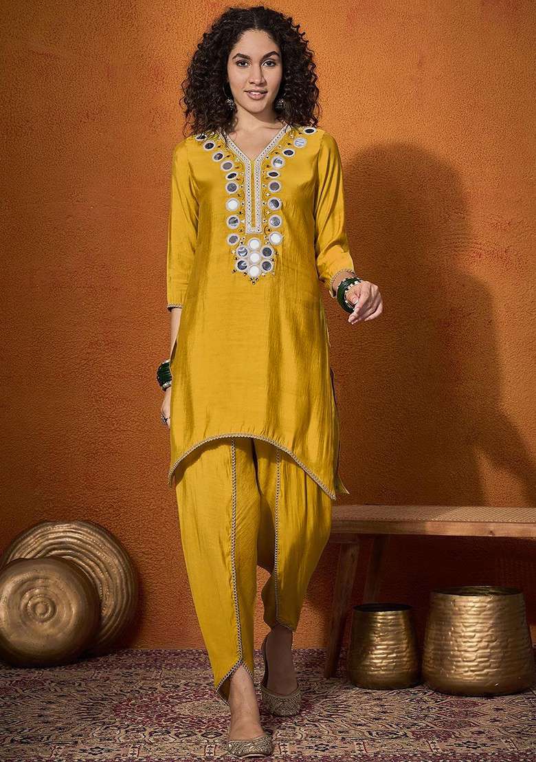 Yellow Printed Poly Blend Co Ord Set - Indya
