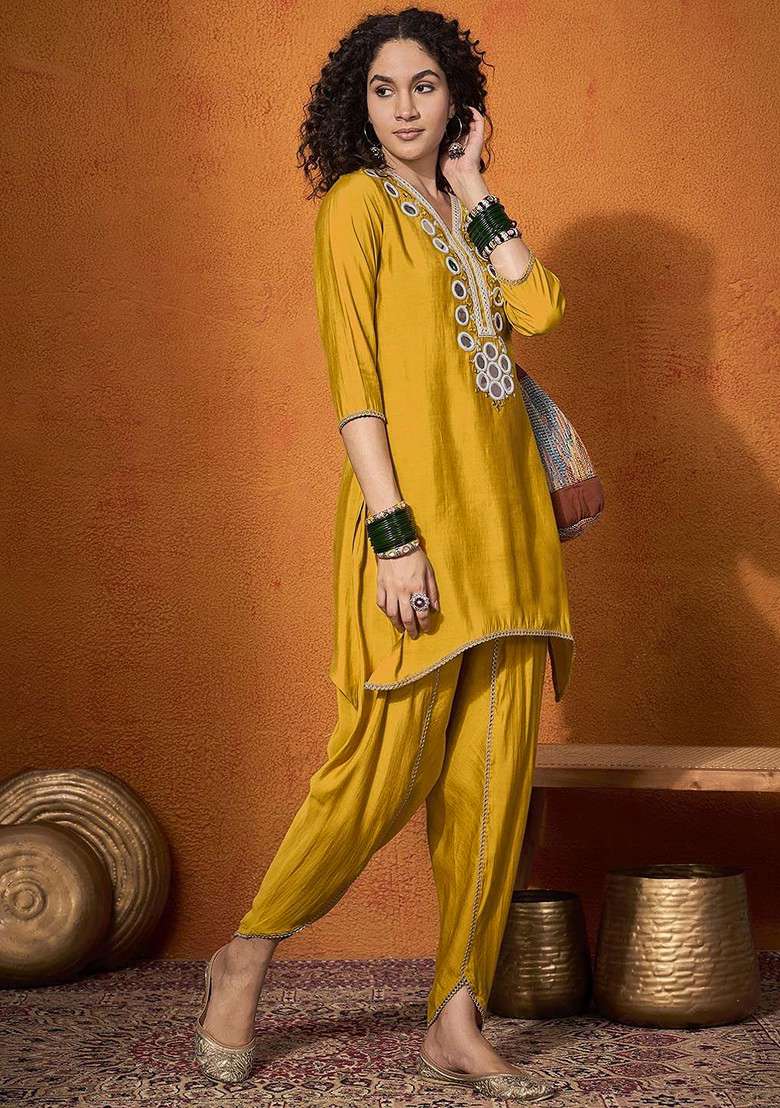 Yellow Printed Poly Blend Co Ord Set - Indya