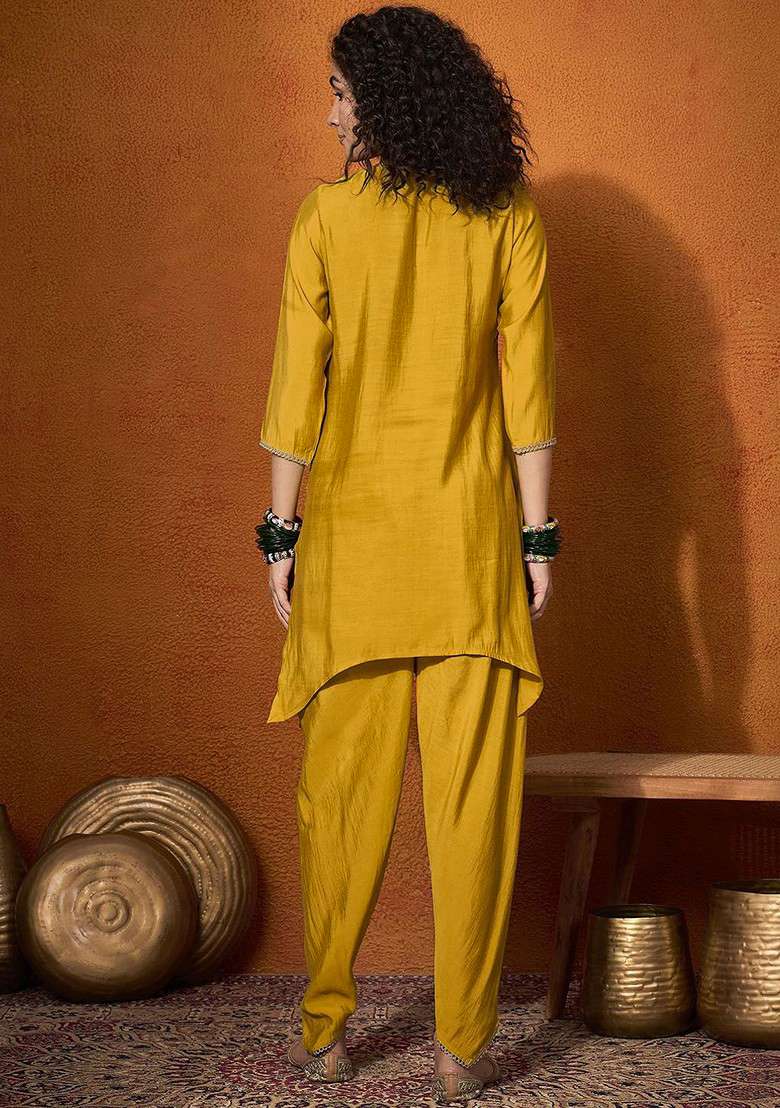 Yellow Printed Poly Blend Co Ord Set - Indya