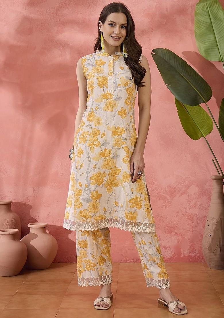 Off White Printed Cotton Co Ord Set - Indya