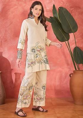 Off White Printed Cotton Co Ord Set