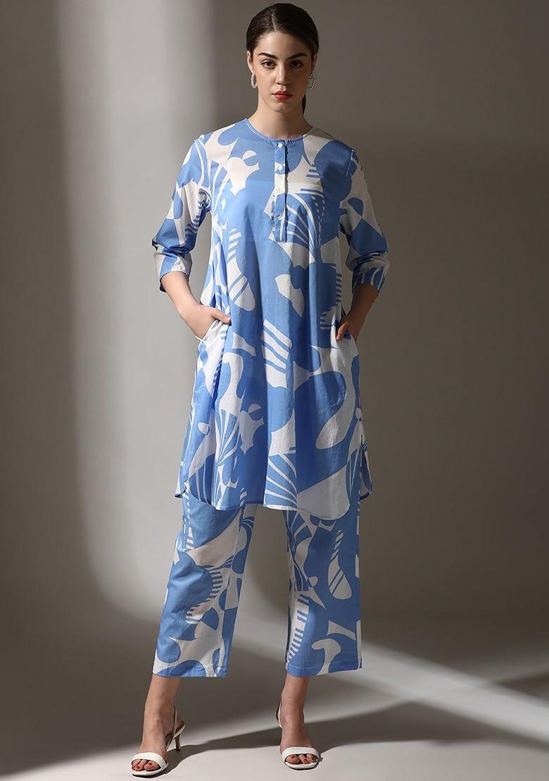 Blue Printed Cotton Co Ord Set - Indya
