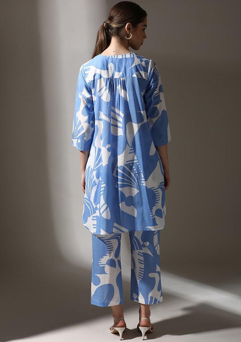 Blue Printed Cotton Co Ord Set - Indya