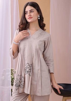 Brown Printed Cotton Co Ord Set