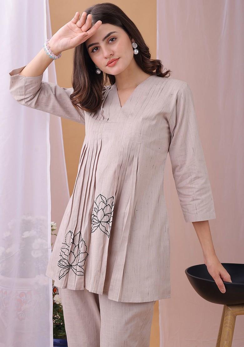 Brown Printed Cotton Co Ord Set - Indya